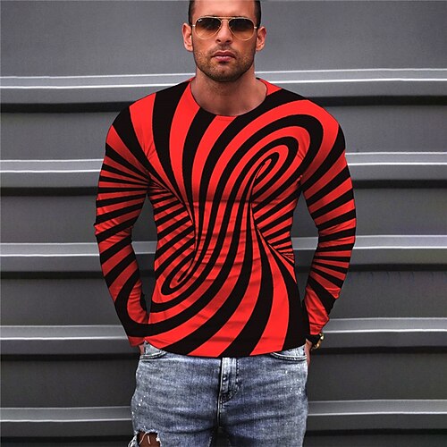 

Men's Unisex T shirt Tee Graphic Prints Spiral Stripe Crew Neck Red Long Sleeve 3D Print Outdoor Street Print Tops Basic Sports Designer Casual