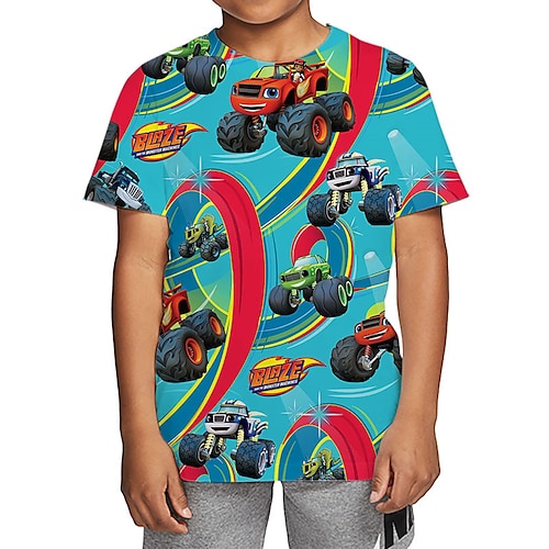 

Infantil Para Meninos Camisa Gráfico Ao ar livre Impressão 3D Manga Curta Crewneck Legal 4-12 anos Outono Azul