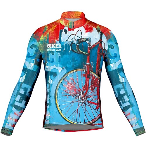 

21Grams Men's Cycling Jersey Long Sleeve Bike Top with 3 Rear Pockets Mountain Bike MTB Road Bike Cycling Breathable Quick Dry Moisture Wicking Reflective Strips Blue Graphic Polyester Spandex Sports