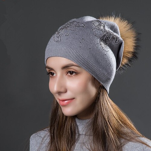 

Hat Beanie / Slouchy Women's White Gray Outdoor Home Daily Beaded Knit Animal Portable Windproof Comfort / Fall / Winter