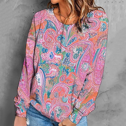 

Women's Sweatshirt Pullover Retro Pink Graphic Geometric Tie Dye Casual Round Neck Long Sleeve S M L XL 2XL 3XL / Winter