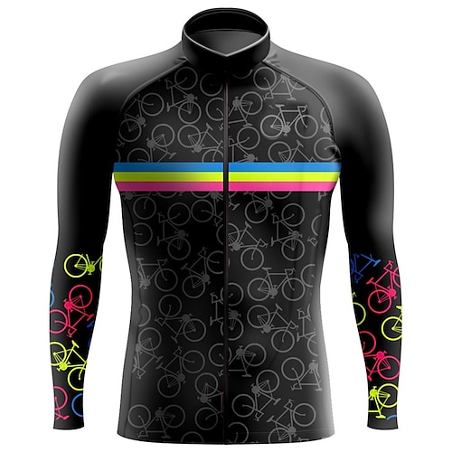 

21Grams Men's Cycling Jersey Long Sleeve Bike Top with 3 Rear Pockets Mountain Bike MTB Road Bike Cycling Breathable Quick Dry Moisture Wicking Reflective Strips Black Graphic Polyester Spandex Sports