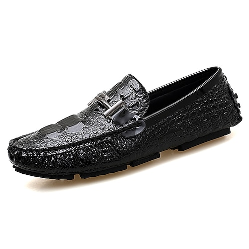 

Men's Loafers & Slip-Ons Moccasin Comfort Shoes Driving Loafers Crocodile Pattern Casual Classic British Daily Office & Career PU Warm Black White Silver Fall Spring