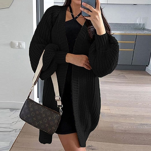 

Women's Cardigan Sweater Jumper Chunky Knit Knitted Pure Color Open Front Stylish Elegant Outdoor Daily Fall Winter Green Black S M L / Long Sleeve