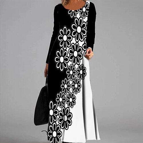 

Women's Casual Dress Swing Dress Long Dress Maxi Dress Black Long Sleeve Floral Pocket Winter Fall Autumn V Neck Winter Dress Fall Dress 2022 S M L XL XXL 3XL