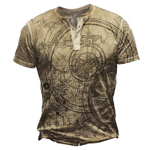 

Men's T shirt Tee Henley Shirt Tee Graphic Machine Henley Blue Gray Purple Khaki Short Sleeve 3D Print Plus Size Outdoor Daily Button-Down Print Tops Basic Designer Casual Classic / Summer / Summer