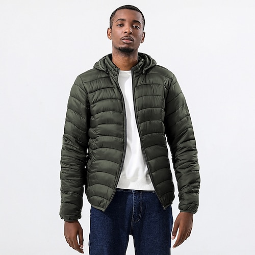 

Men's Puffer Jacket Quilted Jacket Parka Outdoor Casual Date Casual Daily Office & Career Solid / Plain Color Outerwear Clothing Apparel Green Black Burgundy