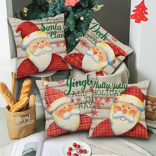 

Christmas Party Double Side Cushion Cover 4PC Santa Claus Noel Soft Decorative Square Cushion Case Pillowcase for Bedroom Livingroom Sofa Couch Chair Superior Quality Machine Washable