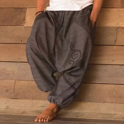 

Men's Joggers Trousers Summer Pants Baggy Harem Pants Pocket Drawstring Elastic Waist Graphic Prints Comfort Breathable Casual Daily Holiday Boho Streetwear Blue Brown