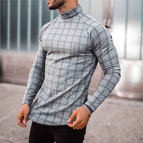 

Per uomo maglietta Pop art Reticolo Scozzese A collo alto Grigio Stampa 3D Esterno Strada Manica lunga Stampa Abbigliamento Essenziale Streetwear Originale Comodo