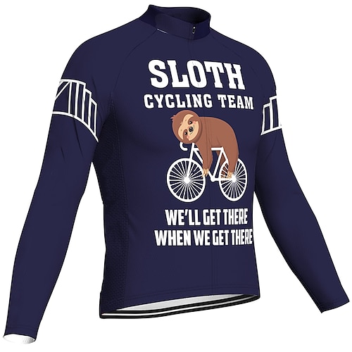 

21Grams Men's Cycling Jersey Long Sleeve Bike Top with 3 Rear Pockets Mountain Bike MTB Road Bike Cycling Breathable Quick Dry Moisture Wicking Reflective Strips Dark Navy Sloth Polyester Spandex