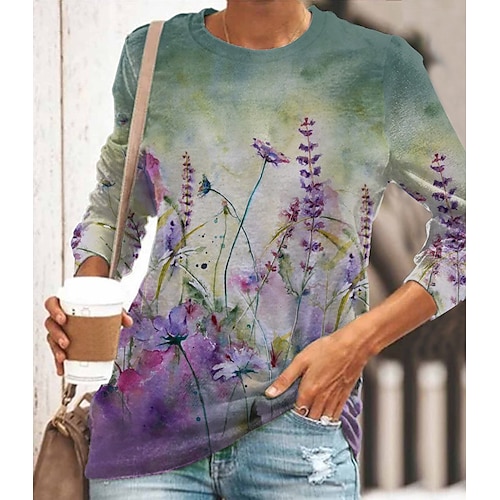 

Women's Crop Tshirt Galaxy Graphic Flower Print Round Neck Tops Basic Basic Top Black