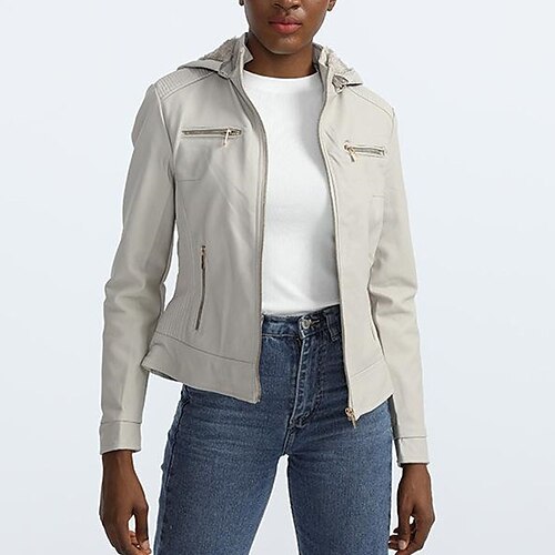 

Women's Faux Leather Jacket Waterproof Windproof Outdoor Street Daily Going out Zipper Pocket Zipper Hoodie Chic & Modern Street Style Solid Color Regular Fit Outerwear Long Sleeve Winter Fall Black