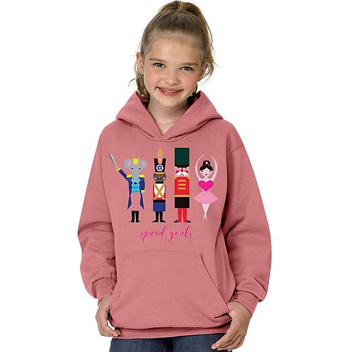 

Nutcracker Kids Girls' Hoodie Cartoon Outdoor 3D Print Long Sleeve Pocket Fashion 3-13 Years Winter Green Black Pink