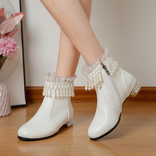 

Girls' Boots Princess Shoes Daily PU Princess Shoes Big Kids(7years ) Party Daily Tassel White Black Rosy Pink Fall Winter / Booties / Ankle Boots