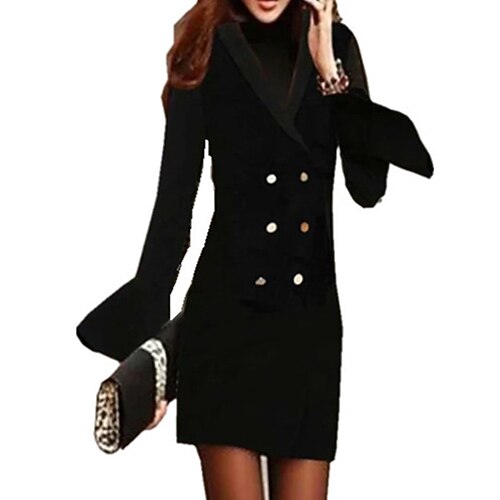 

Women's Blazer Warm Breathable Formal Office Office / Career Holiday Button Pocket Double Breasted Turndown Fashion OL Style Elegant Solid Color Regular Fit Outerwear Long Sleeve Winter Fall Black S