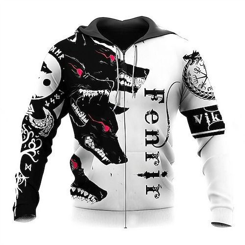 

Homme Unisexe Sweat à capuche zippé Veste Noir Capuche À motifs d'animaux Imprimés Photos Viking Zippé Imprimer Sport Loisir du quotidien Des sports 3D effet Vêtement de rue Design Casual Printemps