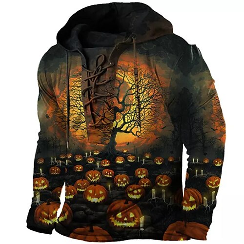 

Men's Unisex Pullover Hoodie Sweatshirt Orange Hooded Pumpkin Graphic Prints Lace up Print Halloween Sports & Outdoor Daily 3D Print Designer Casual Big and Tall Spring & Fall Clothing Apparel