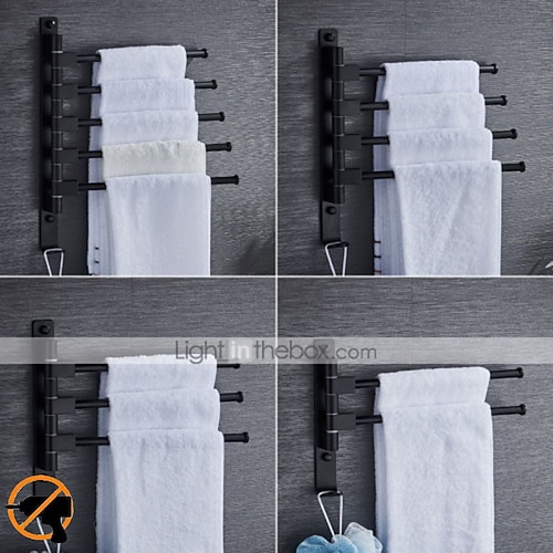 

Matte Black Towel Bar with Hook,Self Adhesive Wall Mounted Swing Arm Contemporary Aluminum Multi Rods Towel Bar 1PC