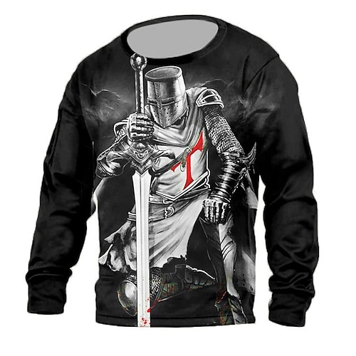 

Men's Unisex Sweatshirt Pullover Black Crew Neck Knights Templar Graphic Prints Human Print Daily Sports Holiday 3D Print Streetwear Designer Casual Spring & Fall Clothing Apparel Hoodies