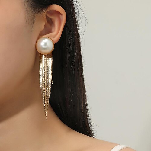 

european and american temperament trend simple personality exaggerated earrings fashion exquisite high-end slim and long pearl tassel earrings