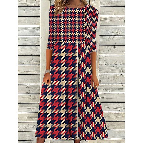 

Women's Casual Dress A Line Dress Midi Dress Khaki Red Long Sleeve Plaid Print Fall Winter Crew Neck Fashion Casual 2022 S M L XL XXL 3XL 4XL 5XL 6XL