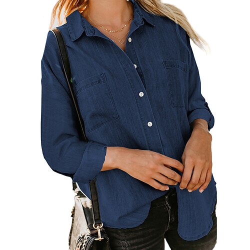 

Women's Denim Jacket Windproof Warm Outdoor Street Daily Vacation Button Pocket Single Breasted Turndown Fashion Modern Street Style Solid Color Regular Fit Outerwear Long Sleeve Winter Fall Black