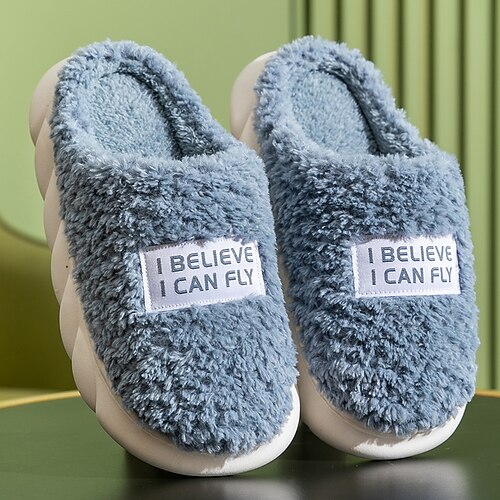

Men's Slippers & Flip-Flops Warm Slippers Plush Slippers Casual Home Daily Walking Shoes Faux Fur Booties / Ankle Boots Green Blue Coffee Winter