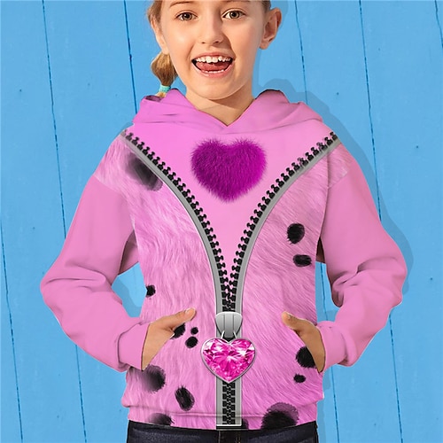 

Kids Girls' Hoodie Heart Outdoor 3D Print Long Sleeve Pocket Cute 3-13 Years Winter Pink