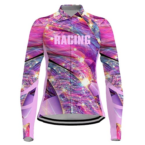 

21Grams Women's Cycling Jersey Long Sleeve Bike Jersey Top with 3 Rear Pockets Mountain Bike MTB Road Bike Cycling Breathable Quick Dry Moisture Wicking Reflective Strips Rosy Pink Graphic Spandex