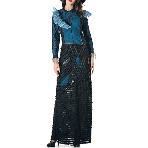 

A-Line Party Dresses Vintage Dress Halloween Floor Length Long Sleeve High Neck Cotton Blend with Ruffles Splicing 2022