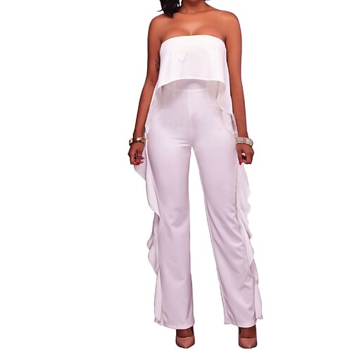 

Women's Jumpsuit Backless High Waist Solid Color Off Shoulder Streetwear Party Holiday Regular Fit Sleeveless White S M L Winter