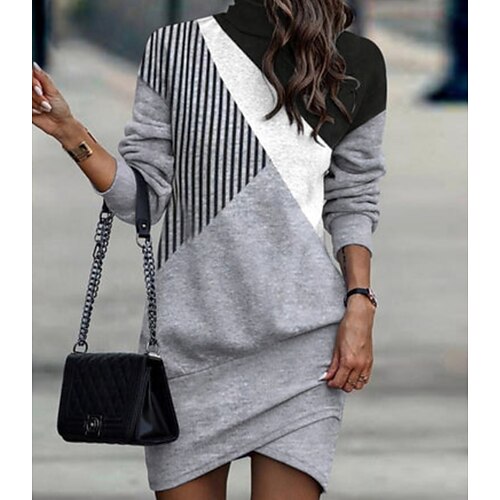 

Women's Sweatshirt Dress Winter Dress Gray 3/4 Length Sleeve Polka Dot Print Winter Fall Turtleneck Fashion Casual Modern 2022 S M L XL 2XL 3XL