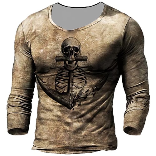 

Men's Unisex T shirt Tee Skull Graphic Prints Skeleton Crew Neck Green Blue Purple Light Green Brown 3D Print Outdoor Street Long Sleeve Print Clothing Apparel Basic Sports Designer Casual
