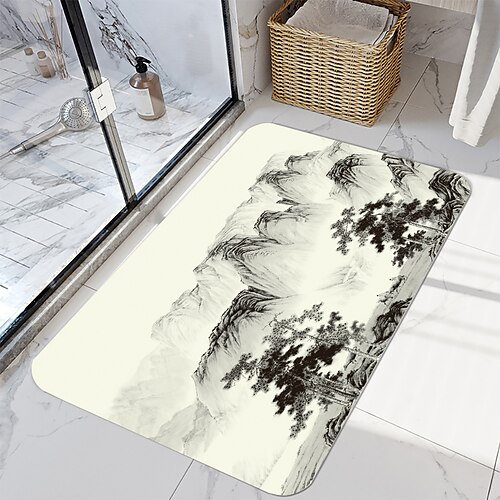 

Mountain and River Ink Series Digital Printing Floor Mat Modern Bath Mats Nonwoven / Memory Foam Novelty Bathroom