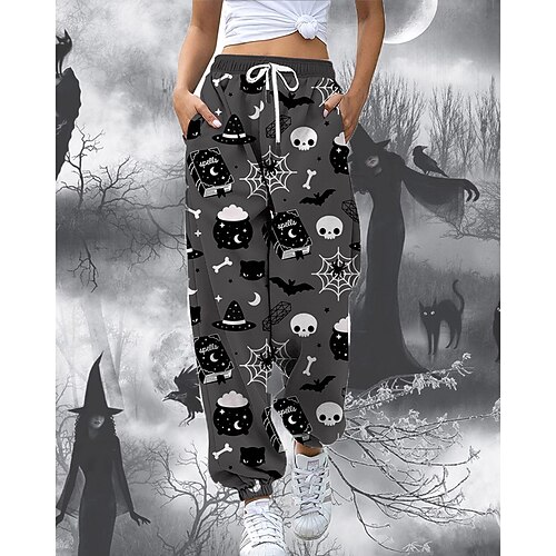 

Women's Sweatpants Jogging Pants Black Grey Light Gray Dark Grey Hip Hop Athleisure Halloween Weekend Side Pockets Print Micro-elastic Full Length Comfort Pumpkin S M L XL XXL