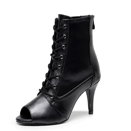 

Women's Dance Boots Tango Shoes Party Evening Stage Performance Boots Lace-up Tulle Slim High Heel Peep Toe Zipper Lace-up Adults' Black