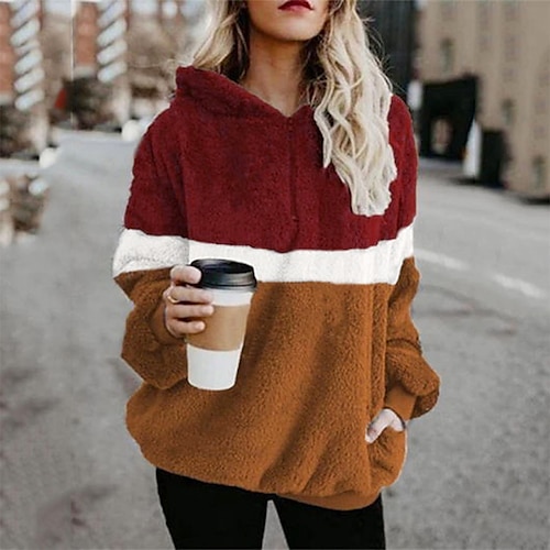 

Women's Pullover Hoodie Sweatshirt Pullover Color Block Pocket Quarter Zip Daily Sports 3D Print Fleece Active Streetwear Sherpa Fleece Clothing Apparel Hoodies Sweatshirts Green Dark Gray