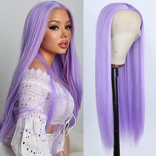 

Purple Lace Front Wig 13 2.5 Long Straight Synthetic Glueless Heat Resistant Fiber Hair Synthetic Lace Front Wigs for Fashion Women Cosplay Daily Wear