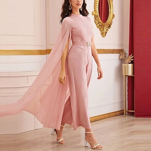 

Women's Jumpsuit High Waist Solid Color Crew Neck Streetwear Street Going out Straight Regular Fit Long Sleeve Butterfly Sleeves Pink S M L Fall