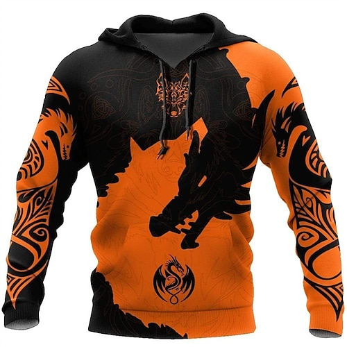 

Men's Unisex Pullover Hoodie Sweatshirt Orange Hooded Animal Patterned Graphic Prints Print Daily Sports 3D Print Streetwear Designer Casual Spring & Fall Clothing Apparel Hoodies Sweatshirts Long