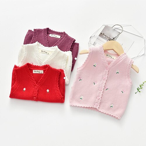 

Bambino Da ragazza Cardigan Floreale Giornaliero Senza maniche Di tendenza Cotone 1-5 anni Autunno Viola Rosa Rosso