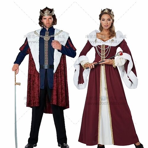

King Queen Couples' Costumes Men's Women's Movie Cosplay Cosplay Brown Coat Top Dress Carnival Masquerade Polyester / Pants / Tiaras / Waist Belt / Pants / Tiaras