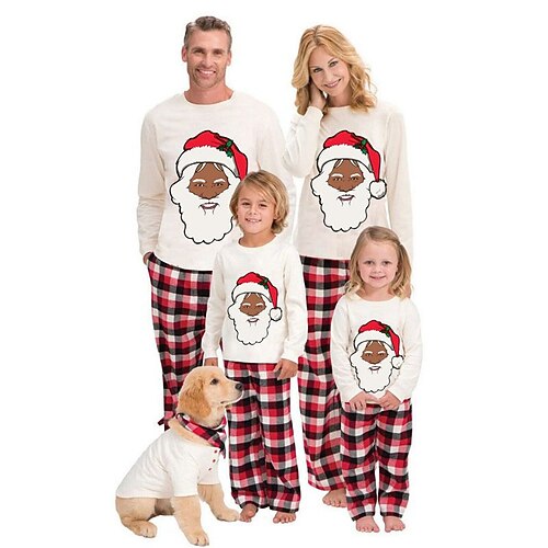 

Christmas Pajamas Family Set Ugly Plaid Santa Claus Home White Long Sleeve Mom Dad and Me Daily Matching Outfits