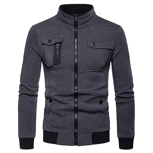 

Men's Jacket Winter Jacket Outdoor Daily Spring Regular Coat Windproof Breathable Casual Hip Hop Jacket Long Sleeve Solid Color Geometric Patchwork Pocket Dark Grey Black Light Grey