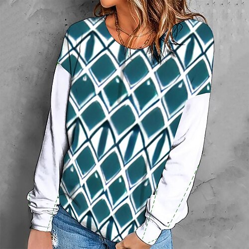 

Women's Sweatshirt Pullover Retro Green Graphic Geometric Tie Dye Casual Round Neck Long Sleeve S M L XL 2XL 3XL / Winter