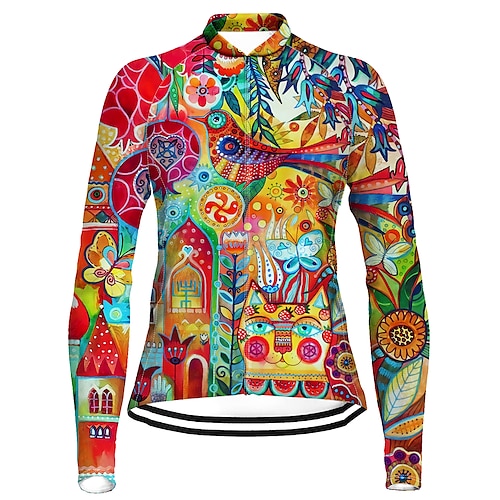 

21Grams Women's Cycling Jersey Long Sleeve Bike Top with 3 Rear Pockets Mountain Bike MTB Road Bike Cycling Breathable Quick Dry Moisture Wicking Reflective Strips Red Butterfly Floral Botanical