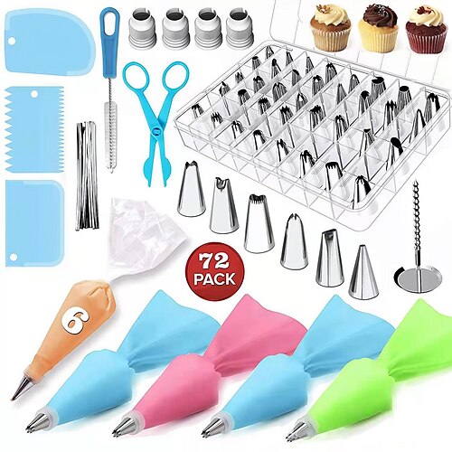 

72 Sets Of Piping Nozzle Sets, Cake Decoration Piping Nozzles, Piping Bags, Cleaning Brushes, Scrapers