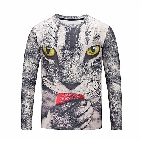 

Men's Unisex T shirt Tee Cat Graphic Prints Crew Neck Gray 3D Print Outdoor Street Long Sleeve Print Clothing Apparel Basic Sports Designer Casual