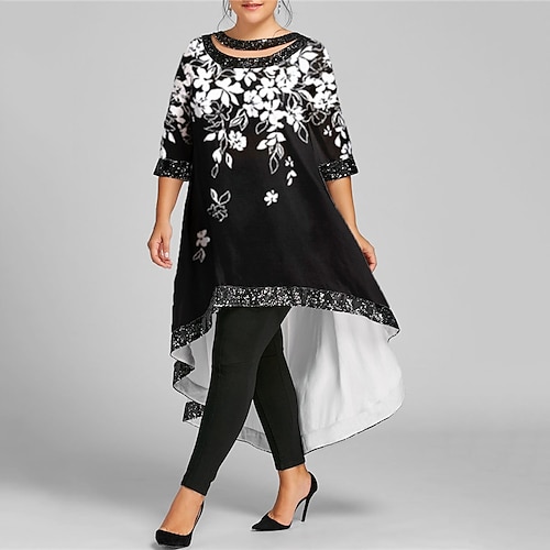 

Women's Plus Size Casual Dress Floral Boat Neck Half Sleeve Fall Winter Casual Maxi long Dress Vacation Going out Dress / 3D Print